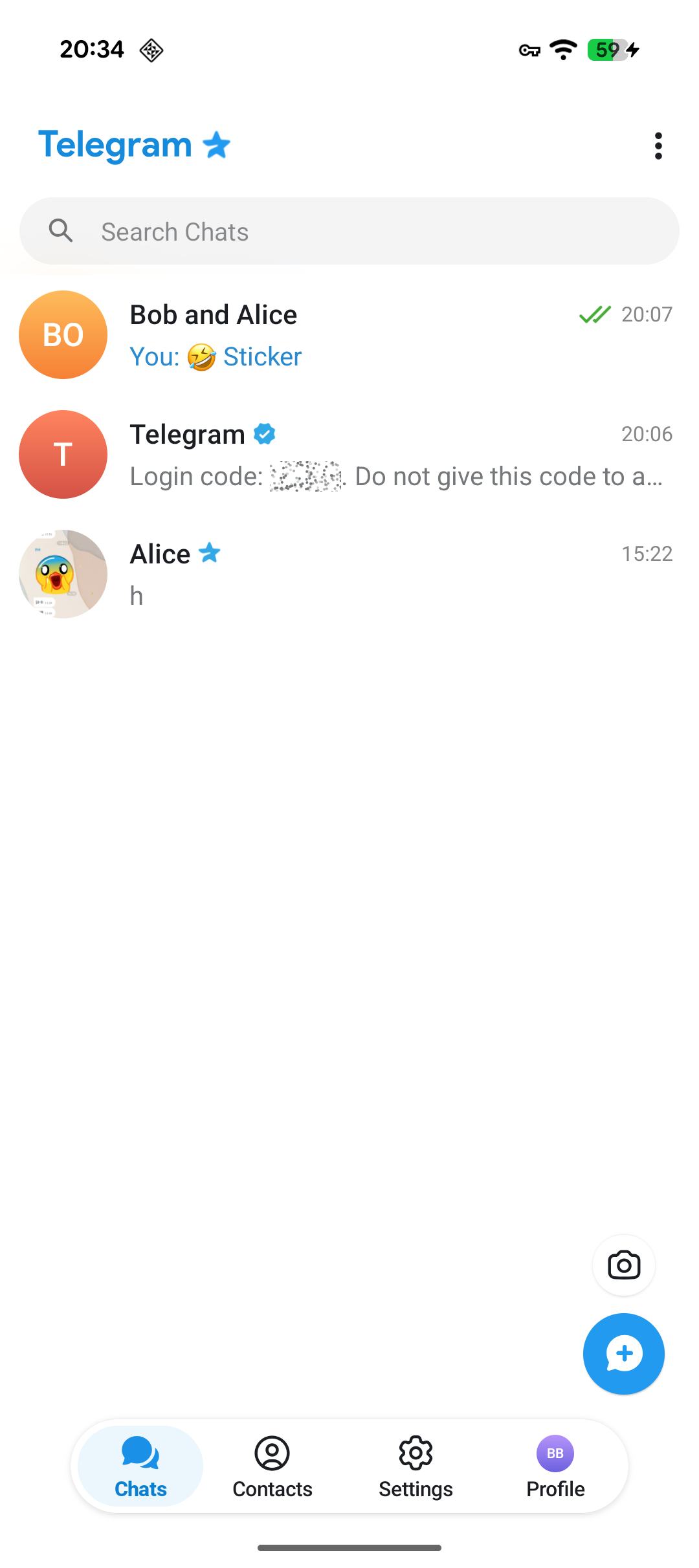 Android client connected to gramsrv