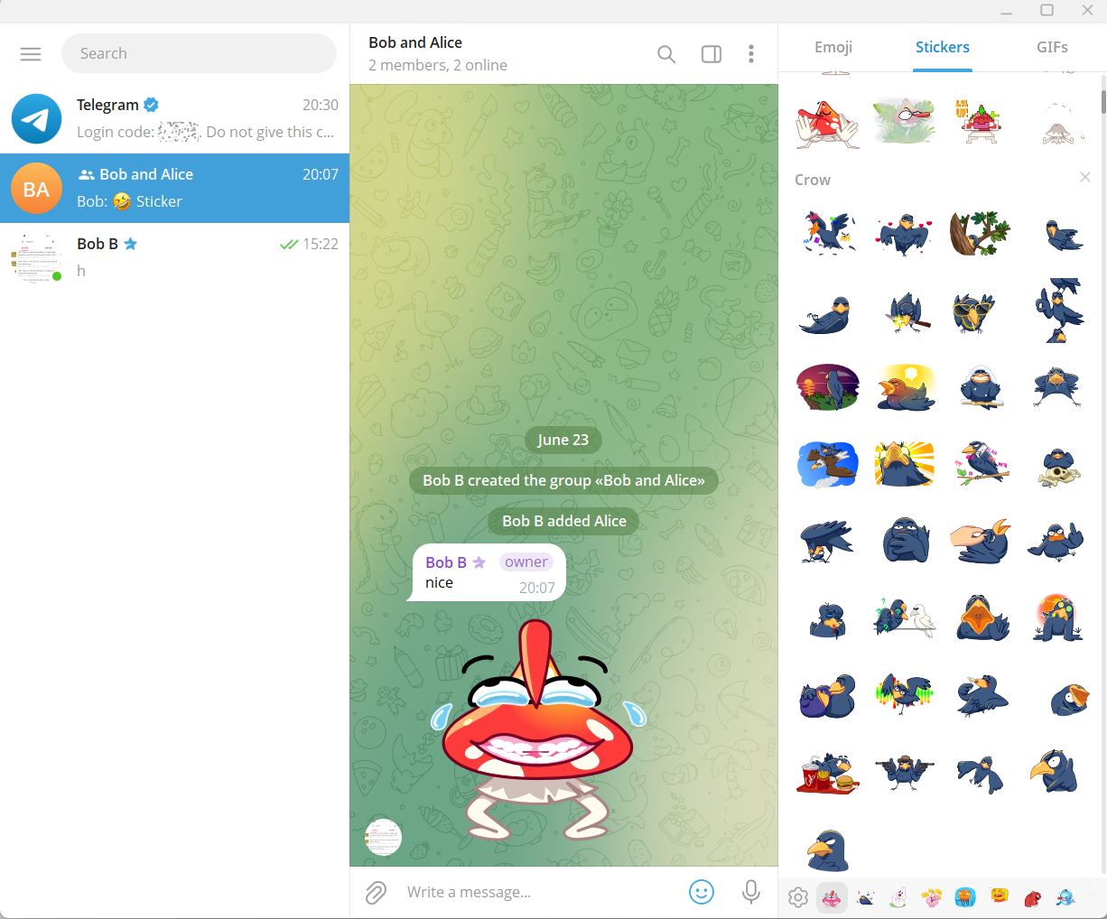 Telegram Desktop connected to gramsrv